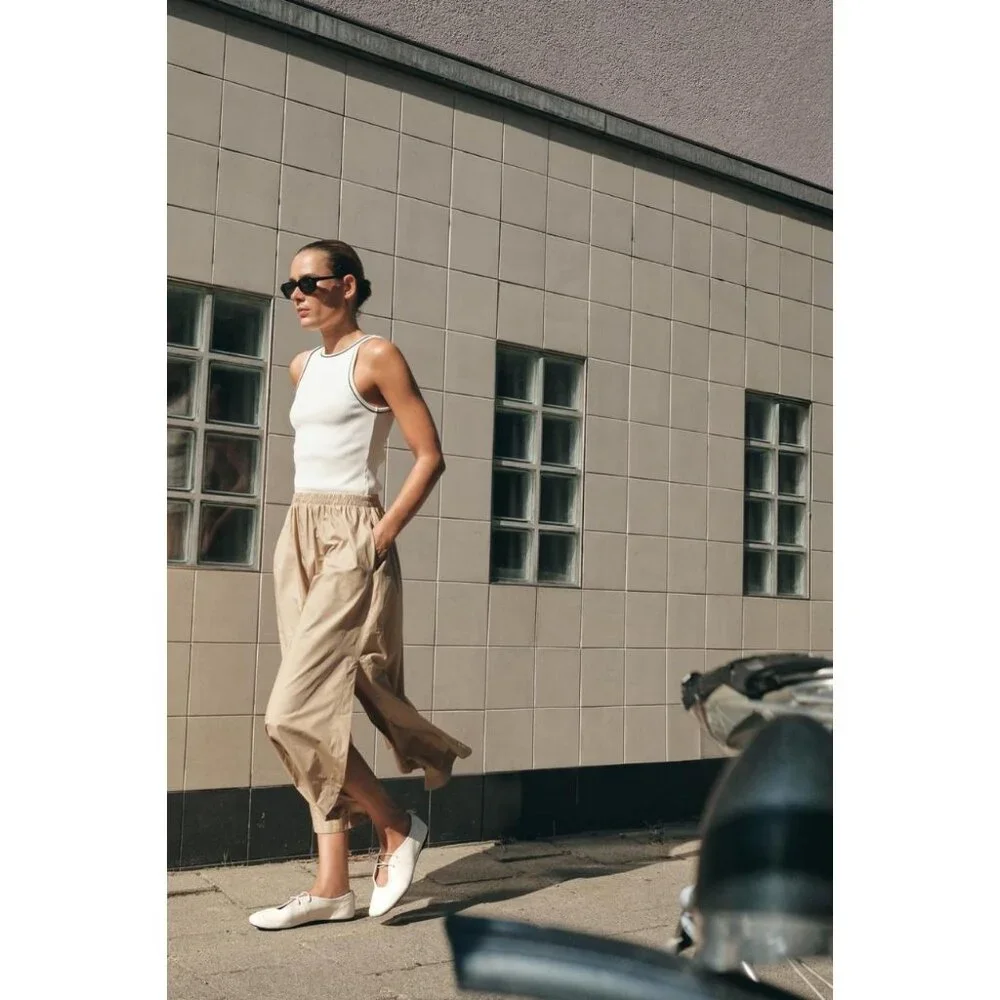 ZARA CONTRAST POPLIN MIDI DRESS - Picture 1 of 7